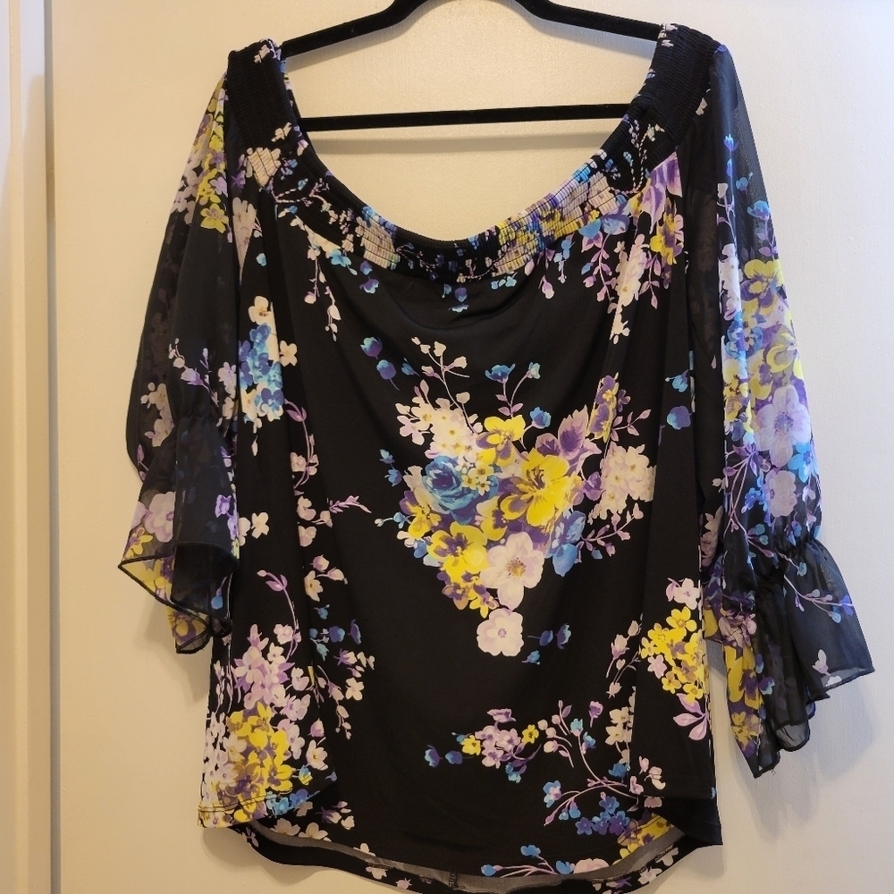 Torrid Womens Size 2 Off-Shoulder Bohemian Style Blouse Chiffon Sleeves